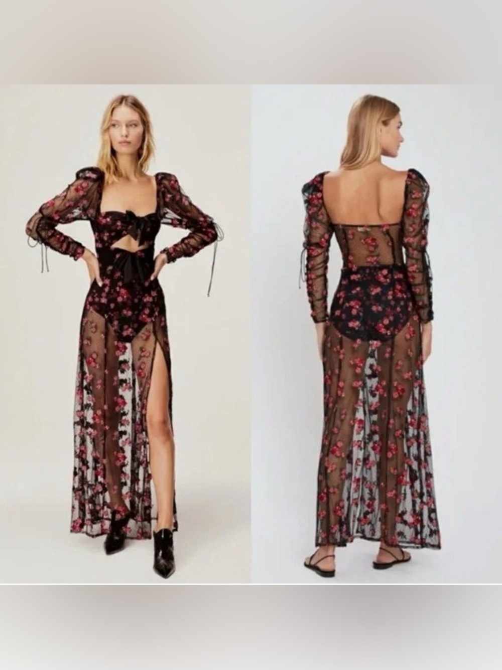 For Love & Lemons Blondie Tulle Roses Maxi Dress Size Small NEW